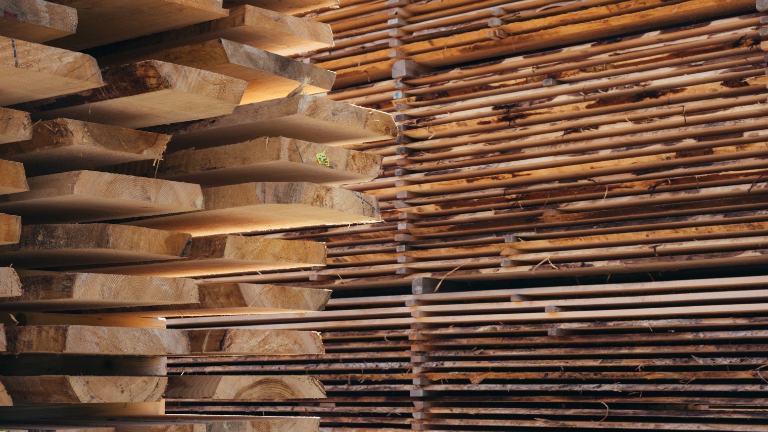 Stacked sawn timber with stickers in a sawmill