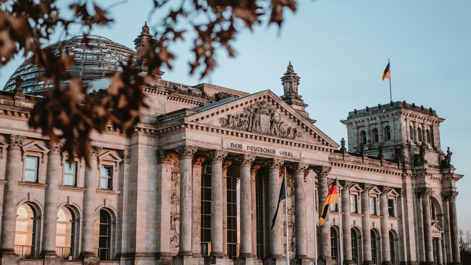 The Reichstag building in Berlin with the inscription “Dem Deutschen Volke”